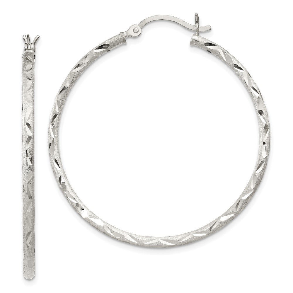 Sterlingsilber Satiniert Diamantiert 2x40mm Creolen