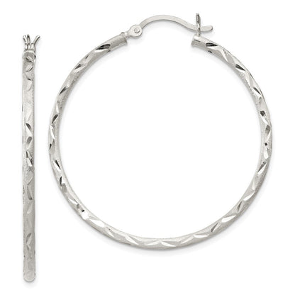 Sterlingsilber Satiniert Diamantiert 2x40mm Creolen