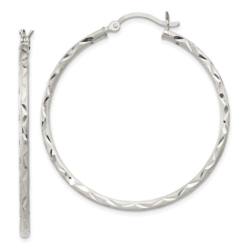 Sterlingsilber Satiniert Diamantiert 2x40mm Creolen