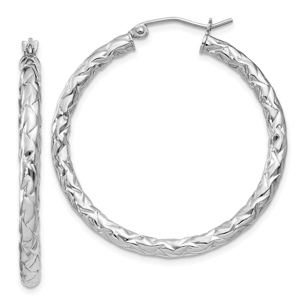 Sterlingsilber Rhodiniert Strukturiert 3x35mm Creolen