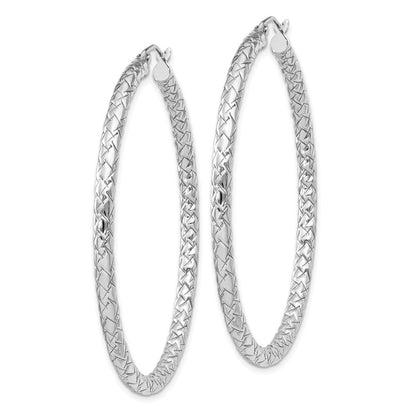 Sterlingsilber Rhodiniert Strukturiert 3x50mm Creolen