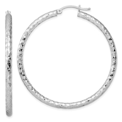 Sterlingsilber Rhodiniert Strukturiert 3x50mm Creolen