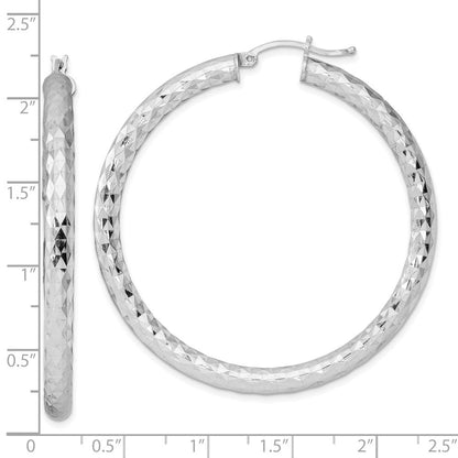 Sterlingsilber Rhodiniert Strukturiert 4x50mm Creolen