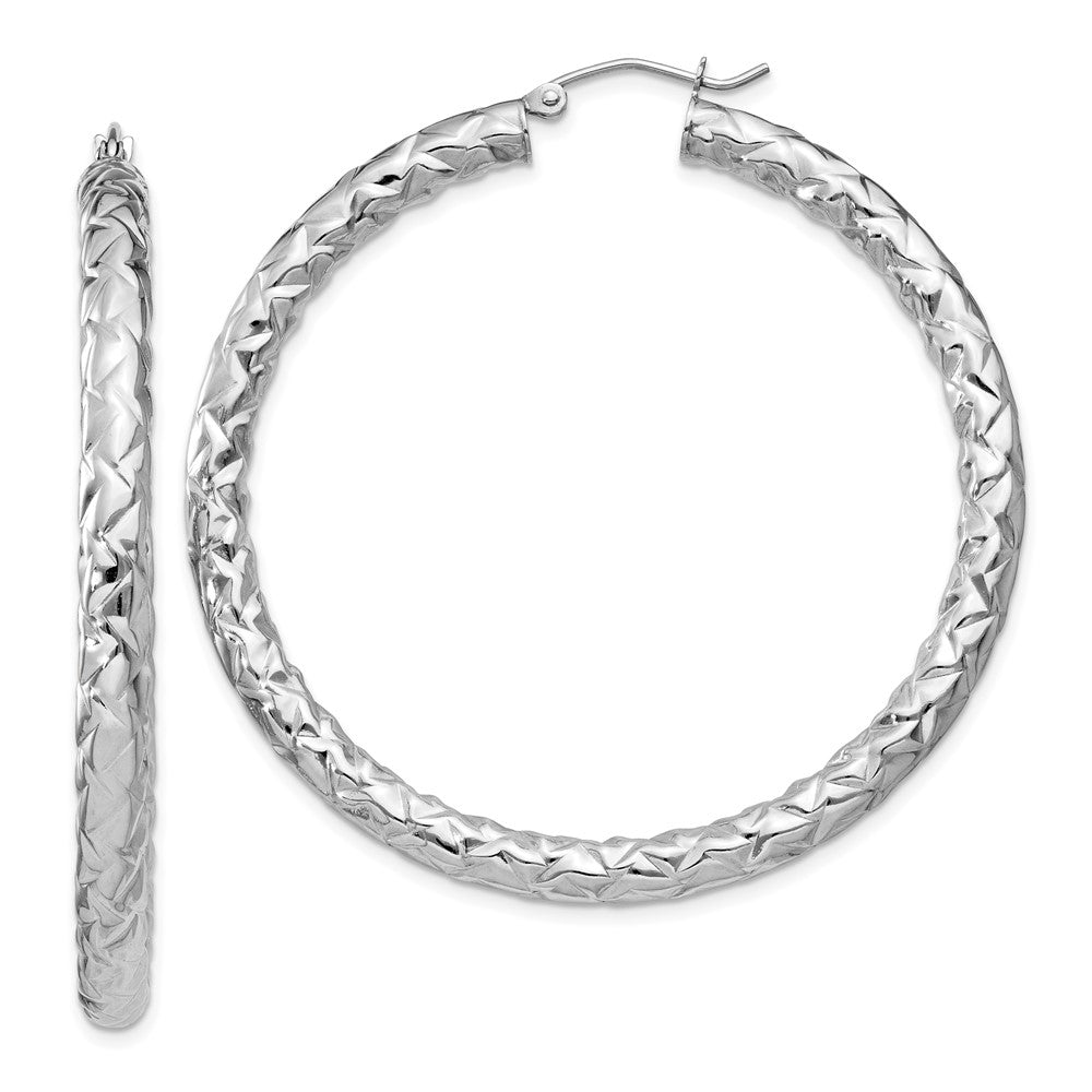 Sterlingsilber Rhodiniert Strukturiert 4x50mm Creolen