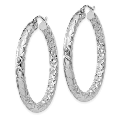 Sterlingsilber Rhodiniert Strukturiert 4x40mm Creolen