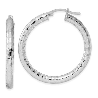 Sterlingsilber Rhodiniert Strukturiert 4x40mm Creolen