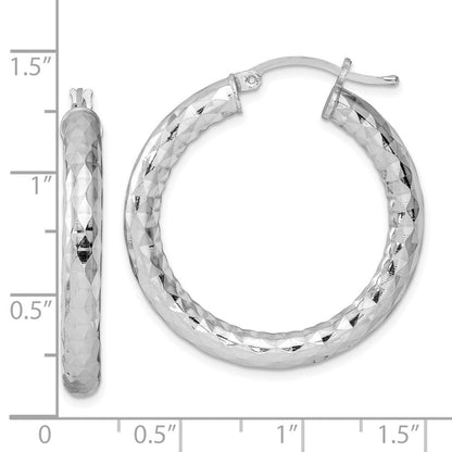 Sterlingsilber Rhodiniert Strukturiert 4x30mm Creolen