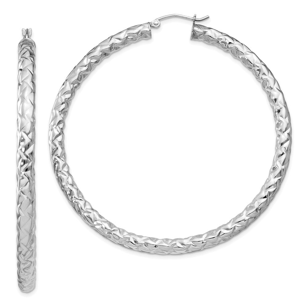 Sterlingsilber Rhodiniert Strukturiert 4x60mm Creolen