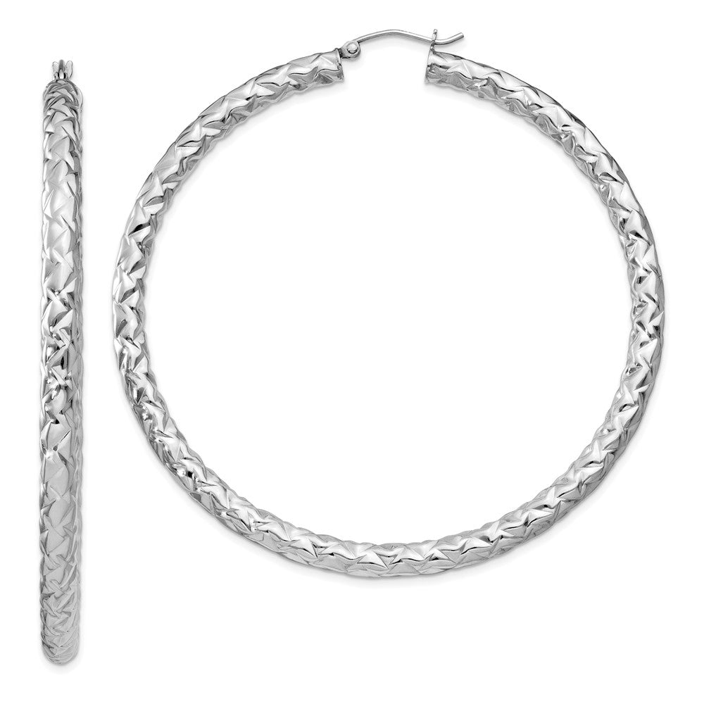 Sterlingsilber Rhodiniert Strukturiert 4x65mm Creolen