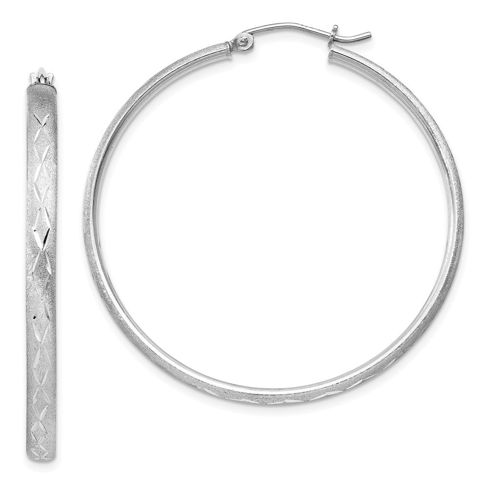 Sterlingsilber Rhodiniert 3mm Satiniert Diamantiert Creolen