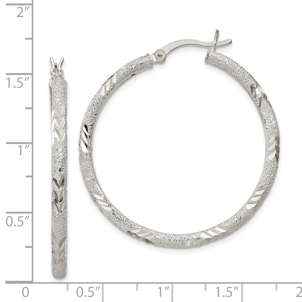 Sterlingsilber 2.5mm Diamantiert Lasergraviert-cut Klappbar Creolen