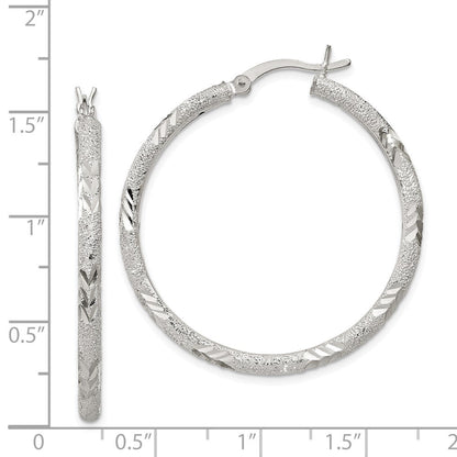 Sterlingsilber 2.5mm Diamantiert Lasergraviert-cut Klappbar Creolen