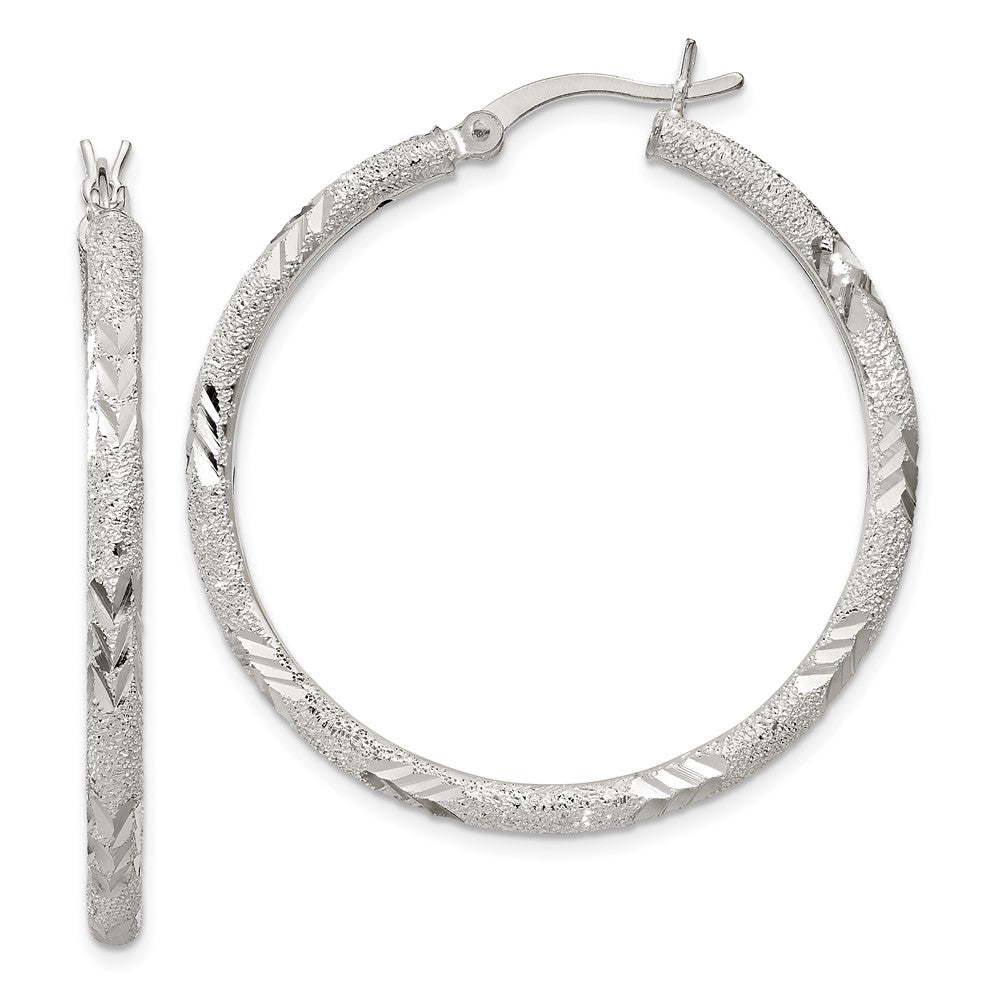 Sterlingsilber 2.5mm Diamantiert Lasergraviert-cut Klappbar Creolen