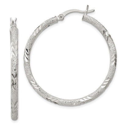 Sterlingsilber 2.5mm Diamantiert Lasergraviert-cut Klappbar Creolen