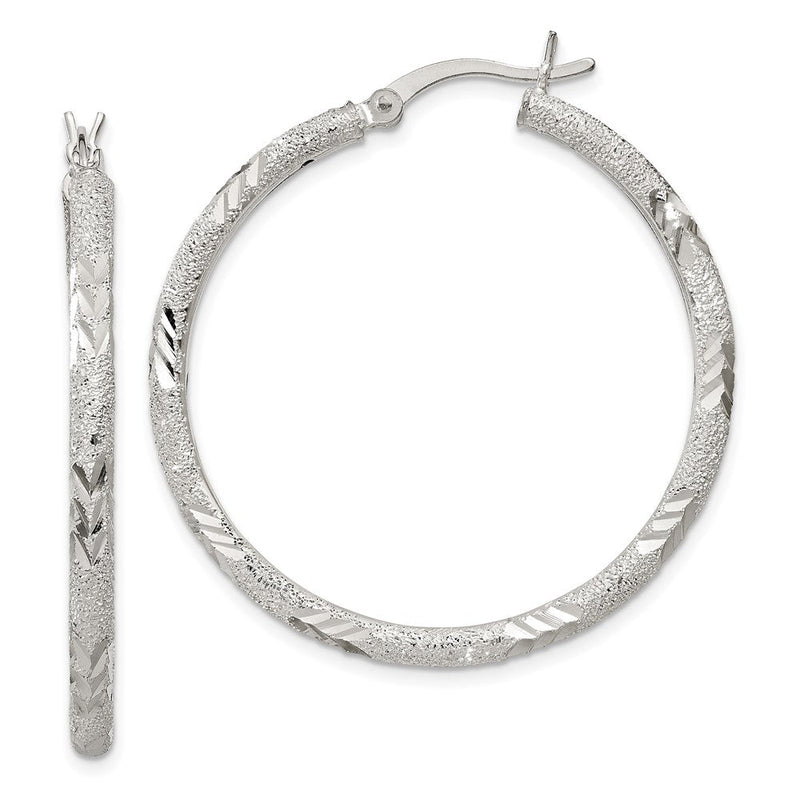 Sterlingsilber 2.5mm Diamantiert Lasergraviert-cut Klappbar Creolen