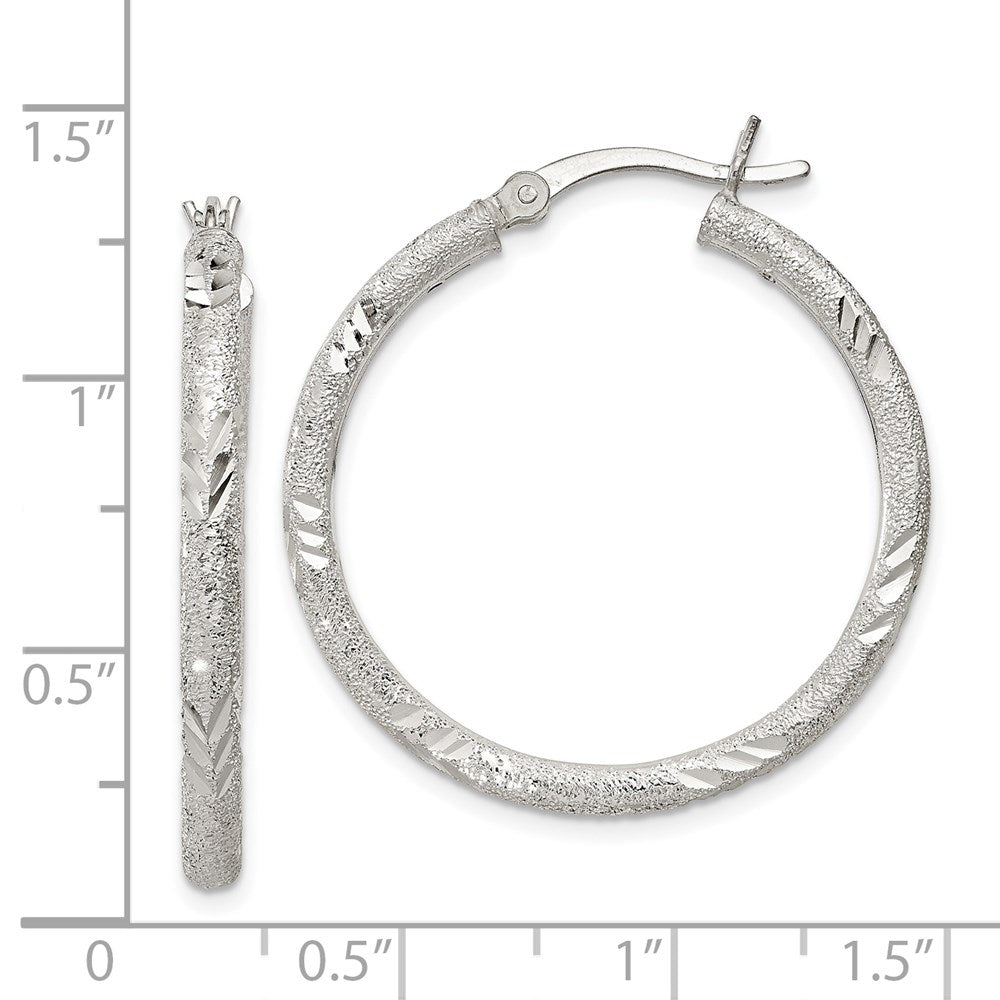 Sterlingsilber 2.5mm Diamantiert Lasergraviert-cut Klappbar Creolen