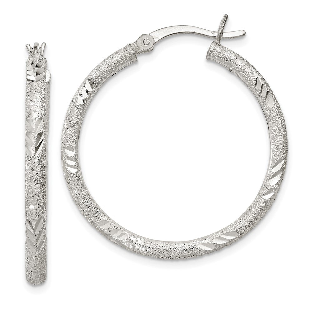 Sterlingsilber 2.5mm Diamantiert Lasergraviert-cut Klappbar Creolen
