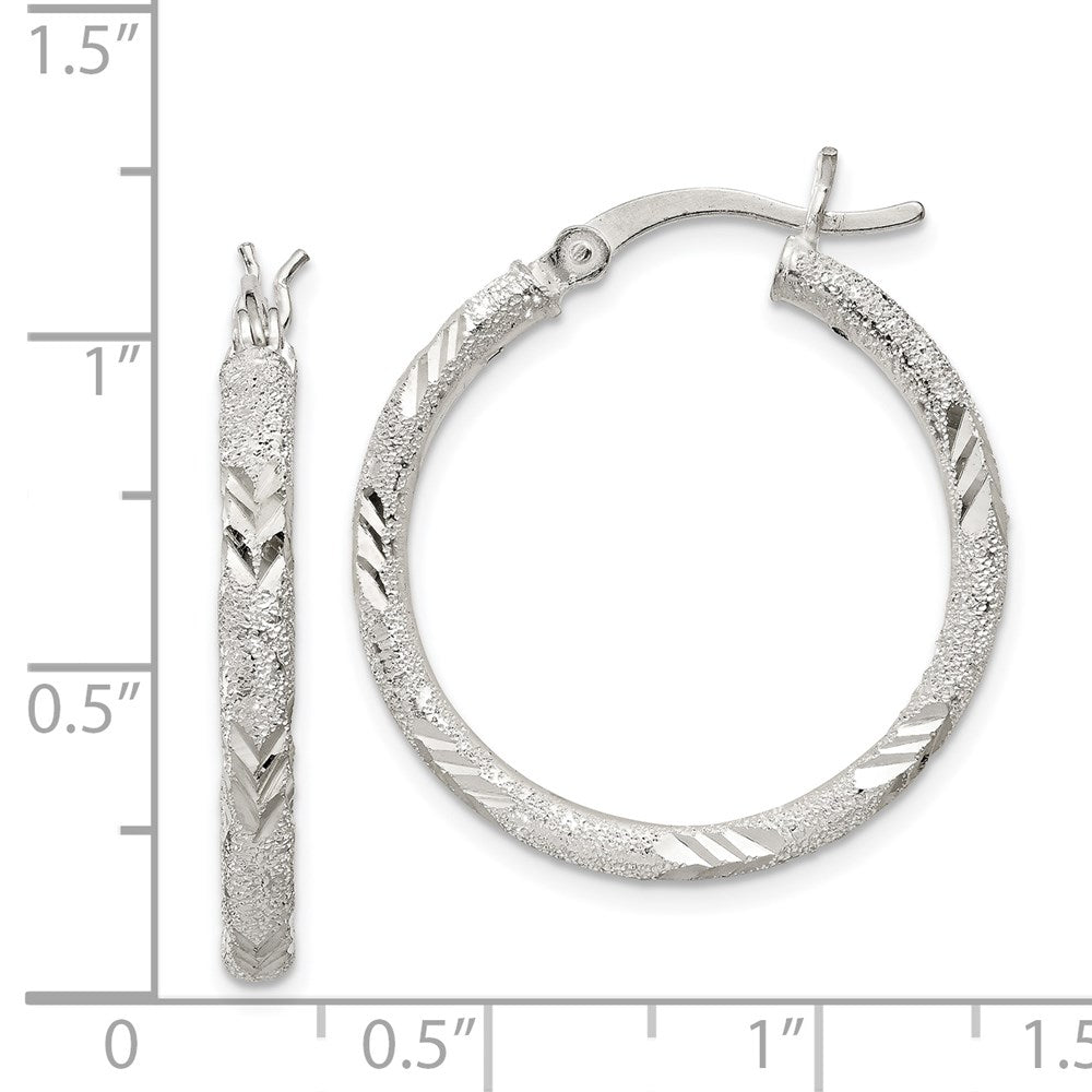Sterlingsilber 2.5mm Diamantiert Lasergraviert-cut Klappbar Creolen