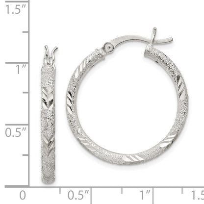 Sterlingsilber 2.5mm Diamantiert Lasergraviert-cut Klappbar Creolen