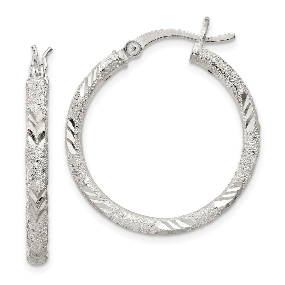 Sterlingsilber 2.5mm Diamantiert Lasergraviert-cut Klappbar Creolen
