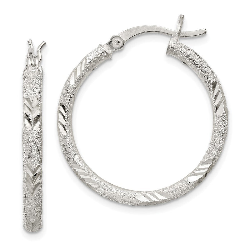 Sterlingsilber 2.5mm Diamantiert Lasergraviert-cut Klappbar Creolen