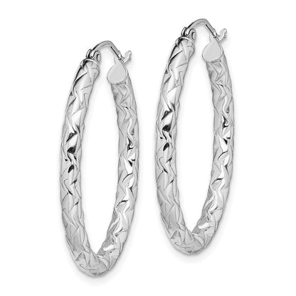 Sterlingsilber Rhodiniert Diamantiert Strukturiert 3mm Oval Creolen