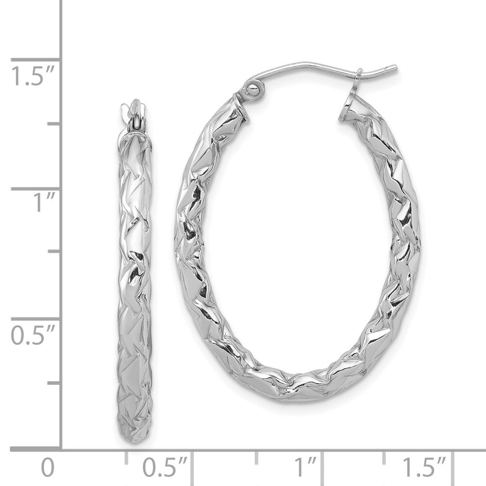 Sterlingsilber Rhodiniert Diamantiert Strukturiert 3mm Oval Creolen