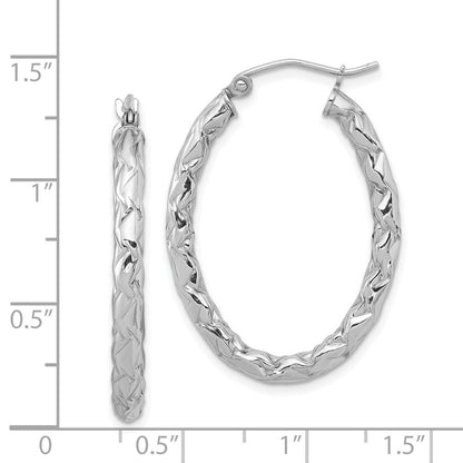 Sterlingsilber Rhodiniert Diamantiert Strukturiert 3mm Oval Creolen