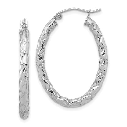 Sterlingsilber Rhodiniert Diamantiert Strukturiert 3mm Oval Creolen