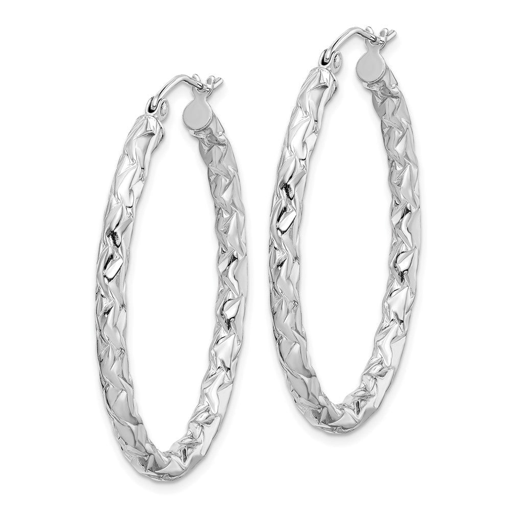 Sterlingsilber Rhodiniert Diamantiert Strukturiert 3mm Oval Creolen