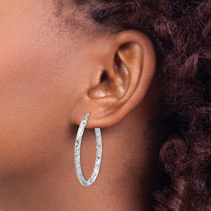 Sterlingsilber Rhodiniert Diamantiert Strukturiert 3mm Oval Creolen