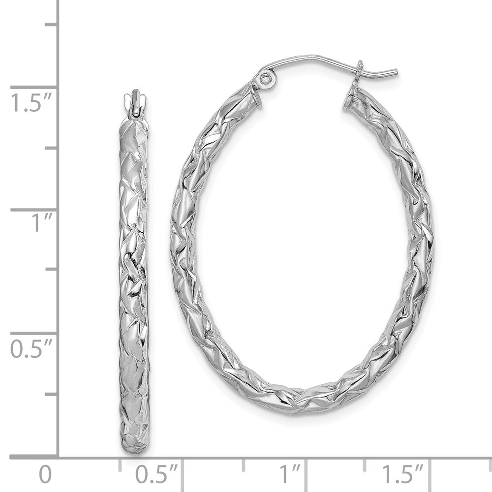 Sterlingsilber Rhodiniert Diamantiert Strukturiert 3mm Oval Creolen