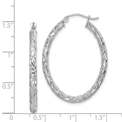 Sterlingsilber Rhodiniert Diamantiert Strukturiert 3mm Oval Creolen