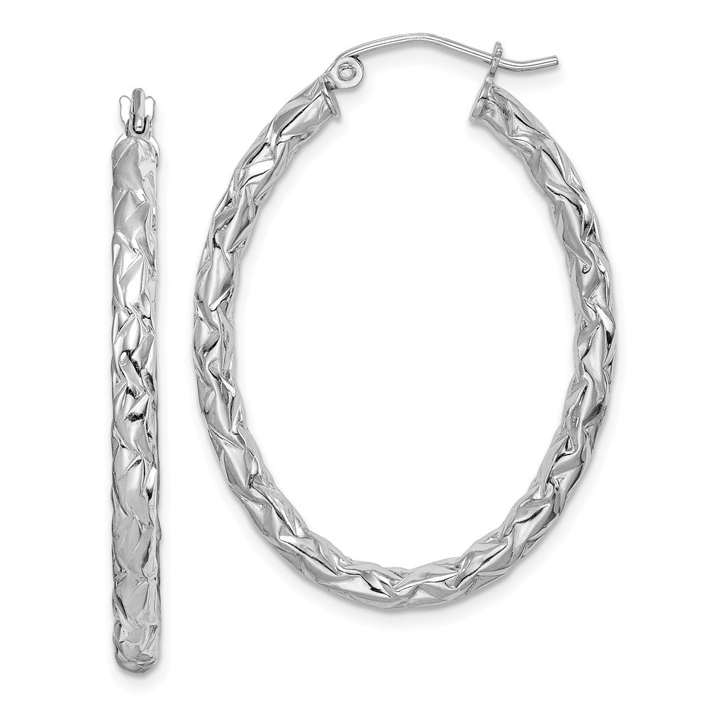 Sterlingsilber Rhodiniert Diamantiert Strukturiert 3mm Oval Creolen