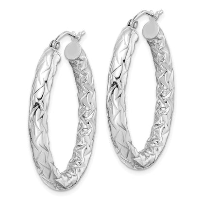 Sterlingsilber Rhodiniert Diamantiert Strukturiert 4mm Oval Creolen