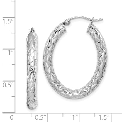 Sterlingsilber Rhodiniert Diamantiert Strukturiert 4mm Oval Creolen