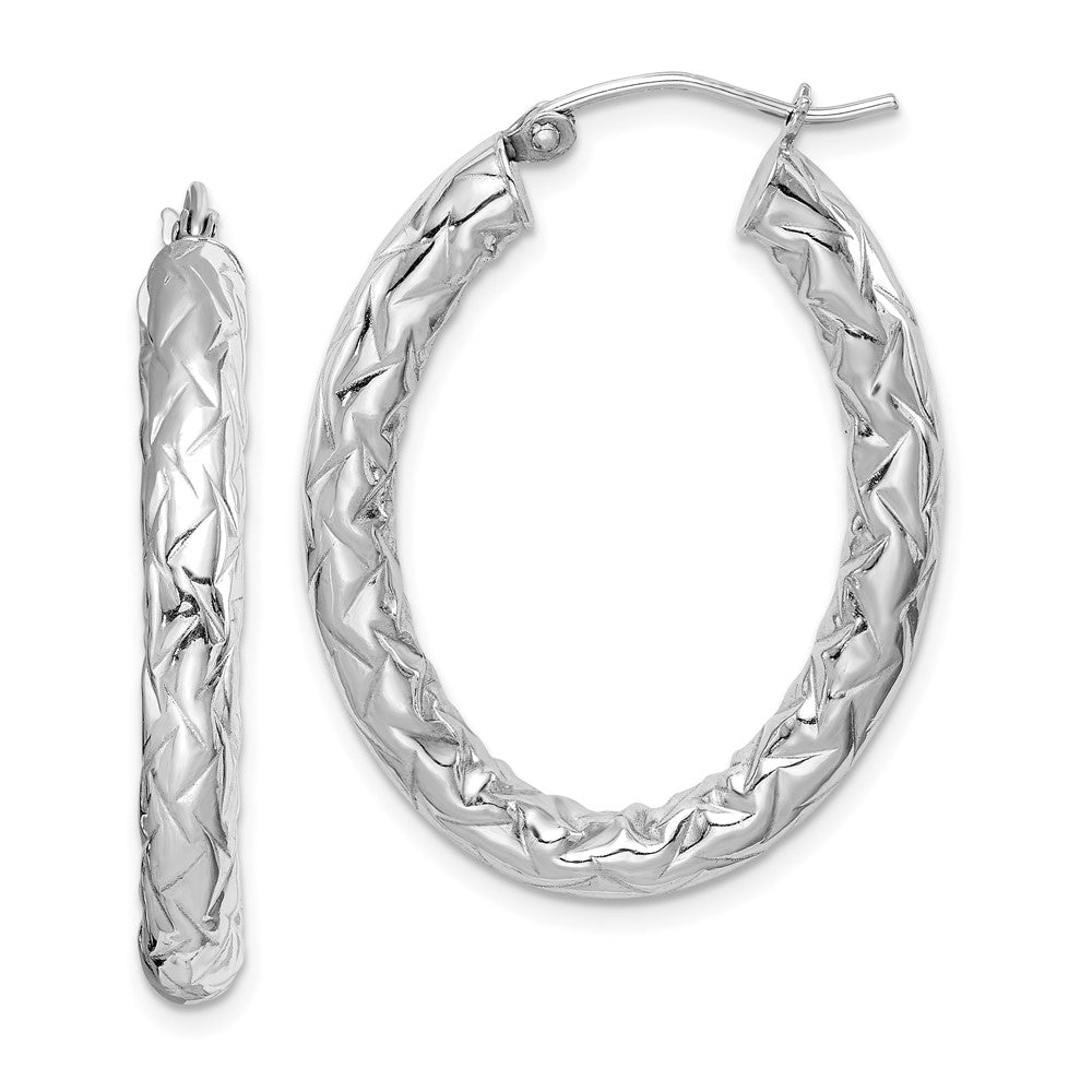 Sterlingsilber Rhodiniert Diamantiert Strukturiert 4mm Oval Creolen