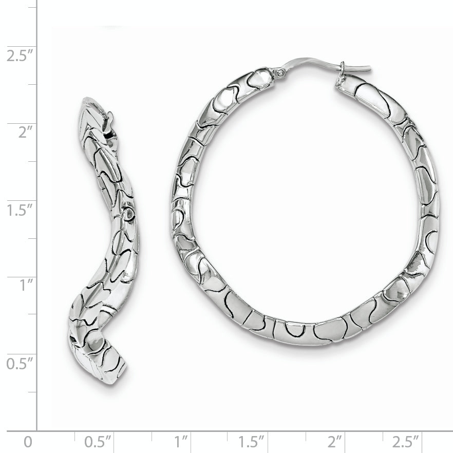 Sterlingsilber Rhodiniert Poliert Waved Klappbar Creolen