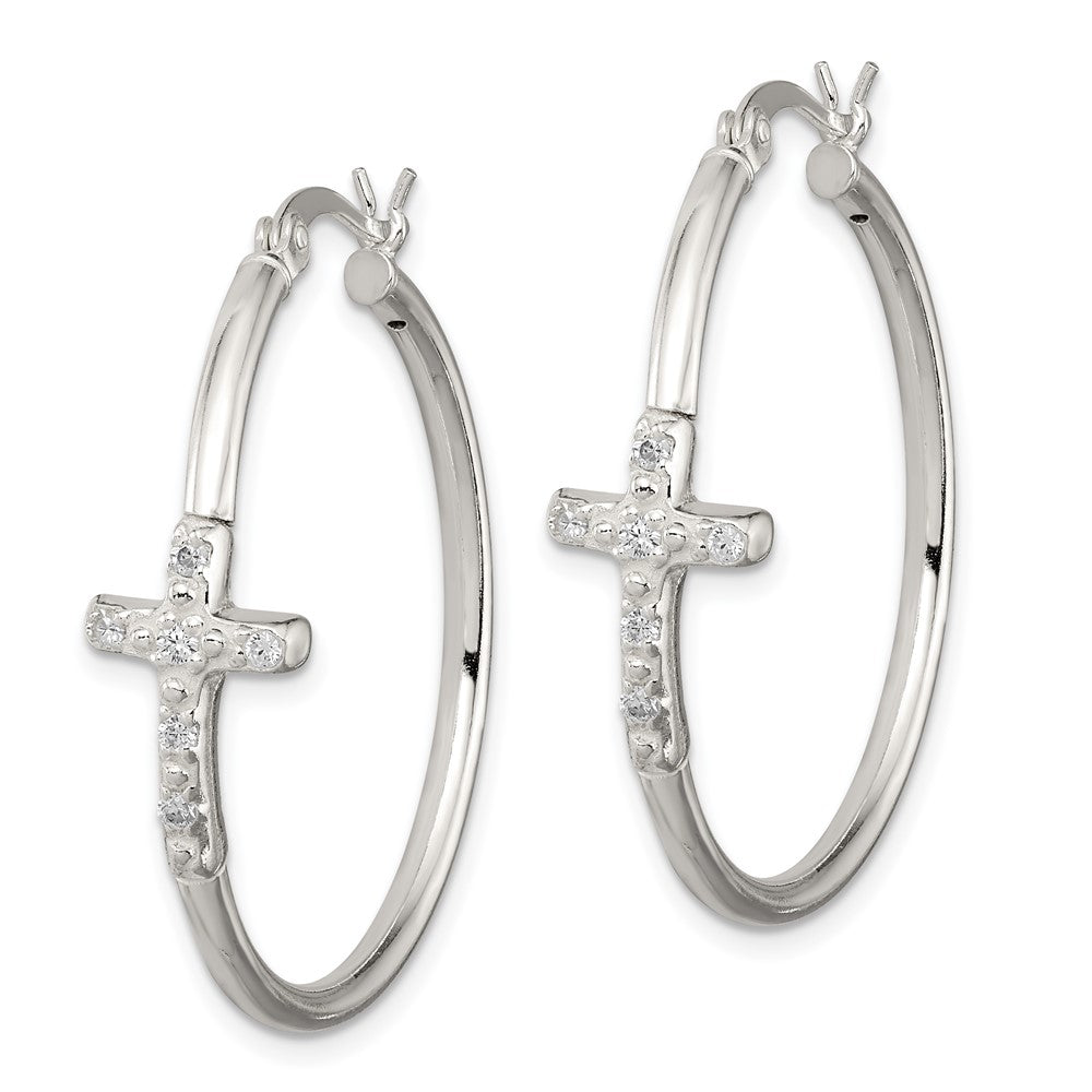 Sterlingsilber Poliert Zirkonia Kreuz 2.5mm Rund Creolen