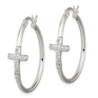 Sterlingsilber Poliert Zirkonia Kreuz 2.5mm Rund Creolen