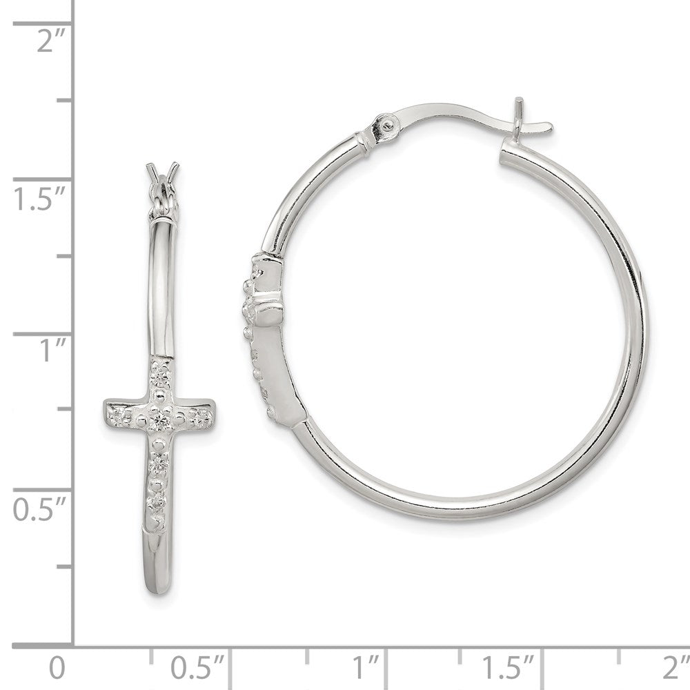 Sterlingsilber Poliert Zirkonia Kreuz 2.5mm Rund Creolen