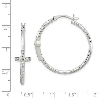 Sterlingsilber Poliert Zirkonia Kreuz 2.5mm Rund Creolen