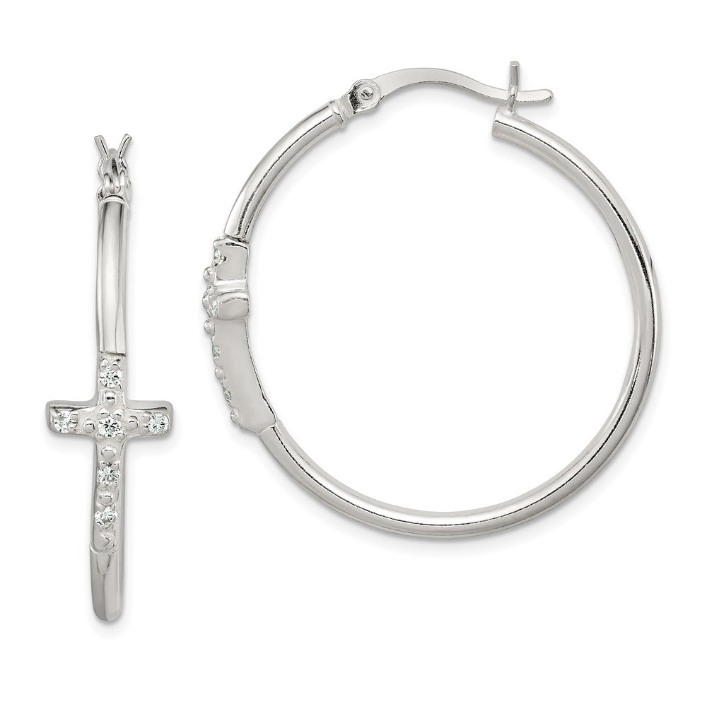 Sterlingsilber Poliert Zirkonia Kreuz 2.5mm Rund Creolen