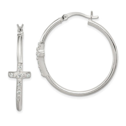Sterlingsilber Poliert Zirkonia Kreuz 2.5mm Rund Creolen