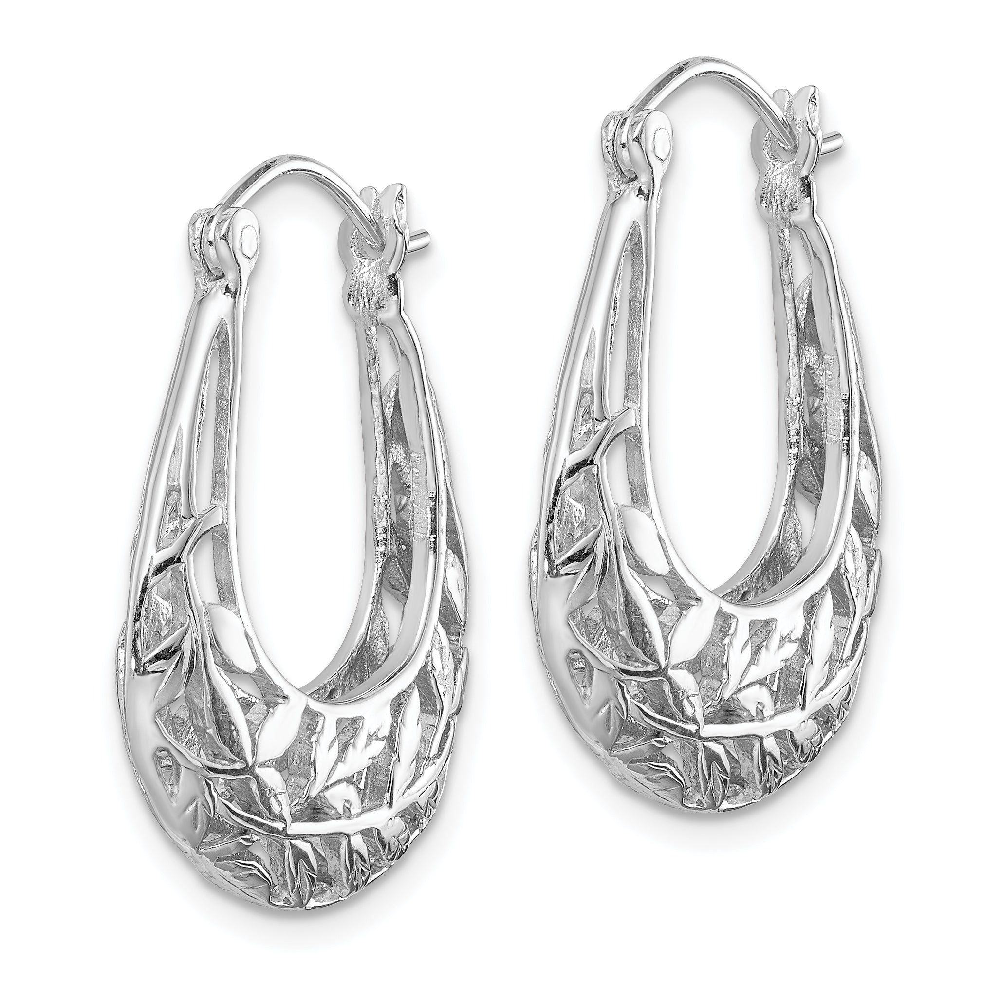 Sterlingsilber Rhodiniert Poliert Leaves Oval Creolen