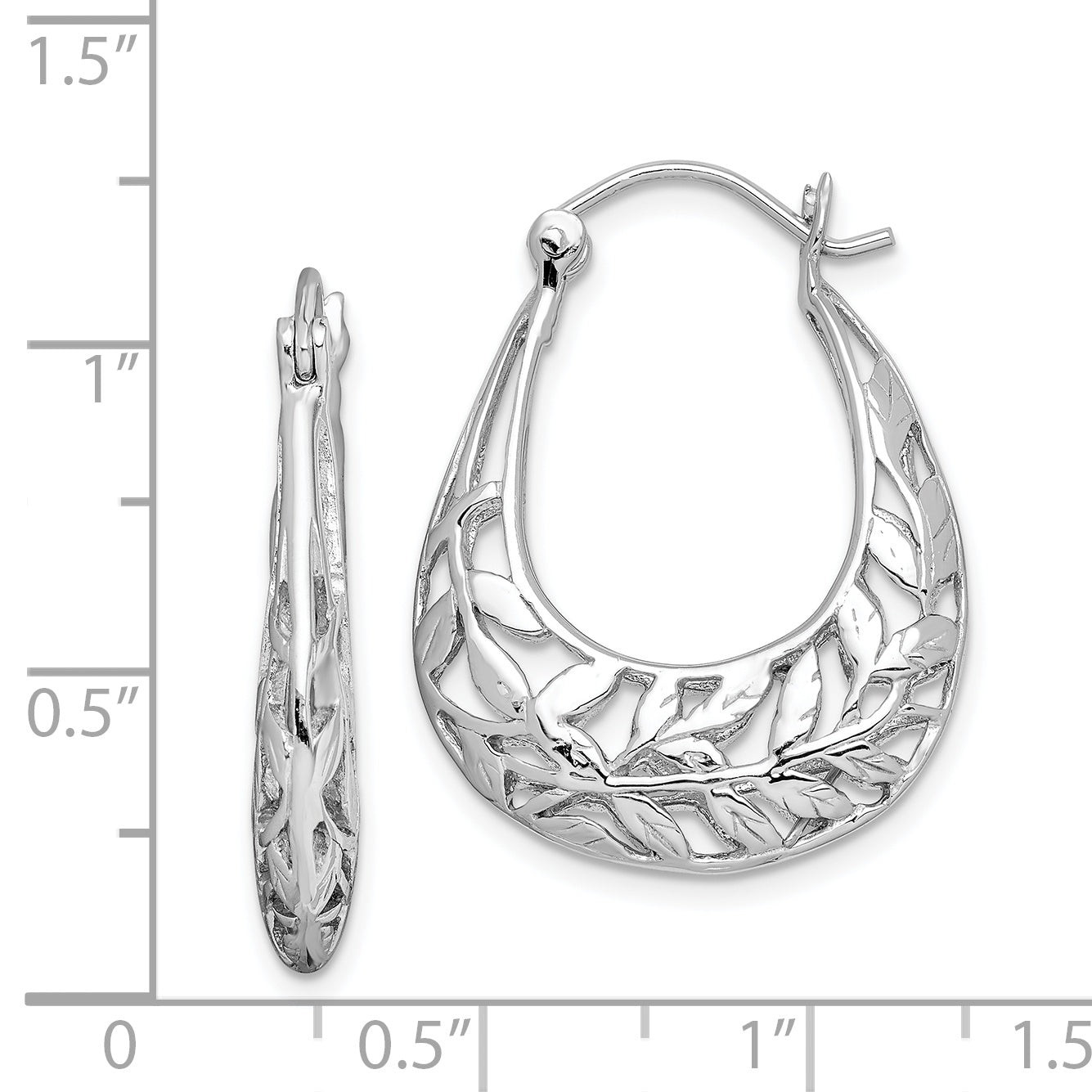 Sterlingsilber Rhodiniert Poliert Leaves Oval Creolen