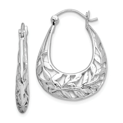 Sterlingsilber Rhodiniert Poliert Leaves Oval Creolen
