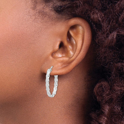 Sterlingsilber Rhodiniert Gewellt Kante 4mm Oval Creolen