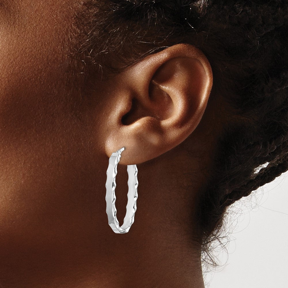 Sterlingsilber Rhodiniert Gewellt Kante 5mm Oval Creolen
