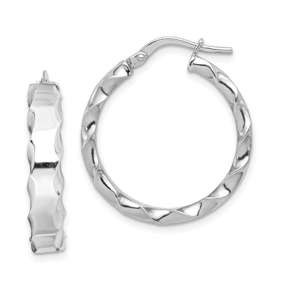Sterlingsilber Rhodiniert Gewellt Kante 5mm Rund Creolen